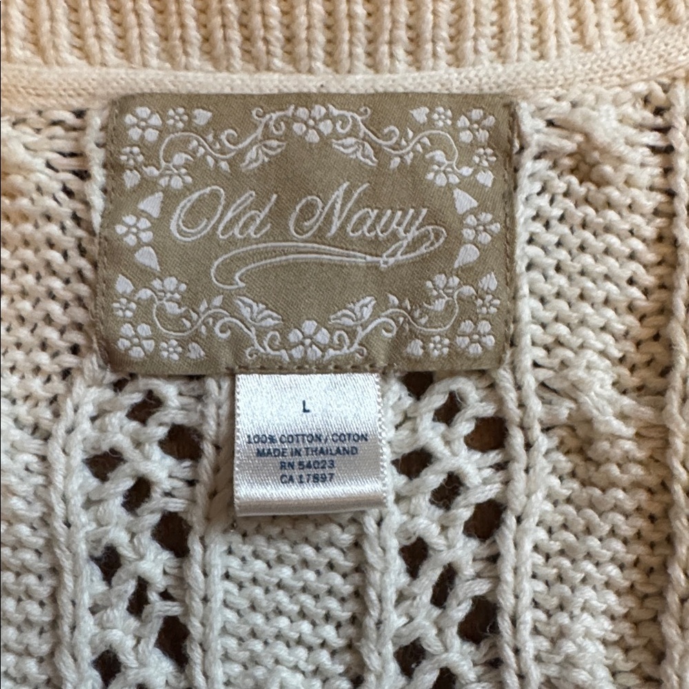 Vintage Old Navy Cream V-Neck Cable knit Sweater Large cotton vintage - Picture 2 of 5